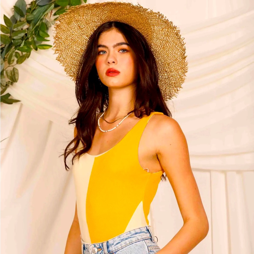 Yellow and cream color block bodysuit
